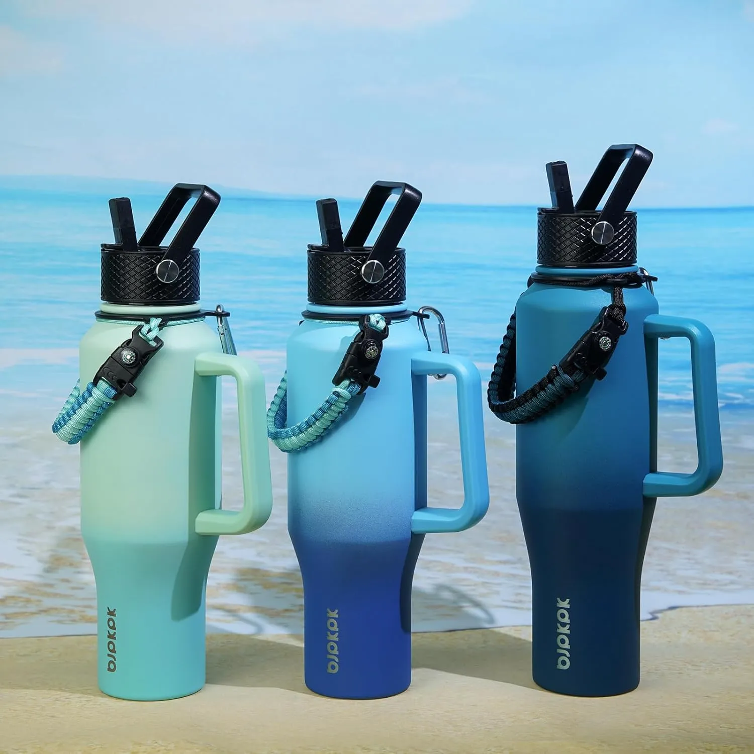 BJPKPK Insulated Water Bottles with Straw Lid, 40oz Metal Water Bottle with 2 lids & Paracord Strap, Double Wall Stainless Steel Tumbler with Handle, Reusable Cups, Mugs, Thermos, Mint