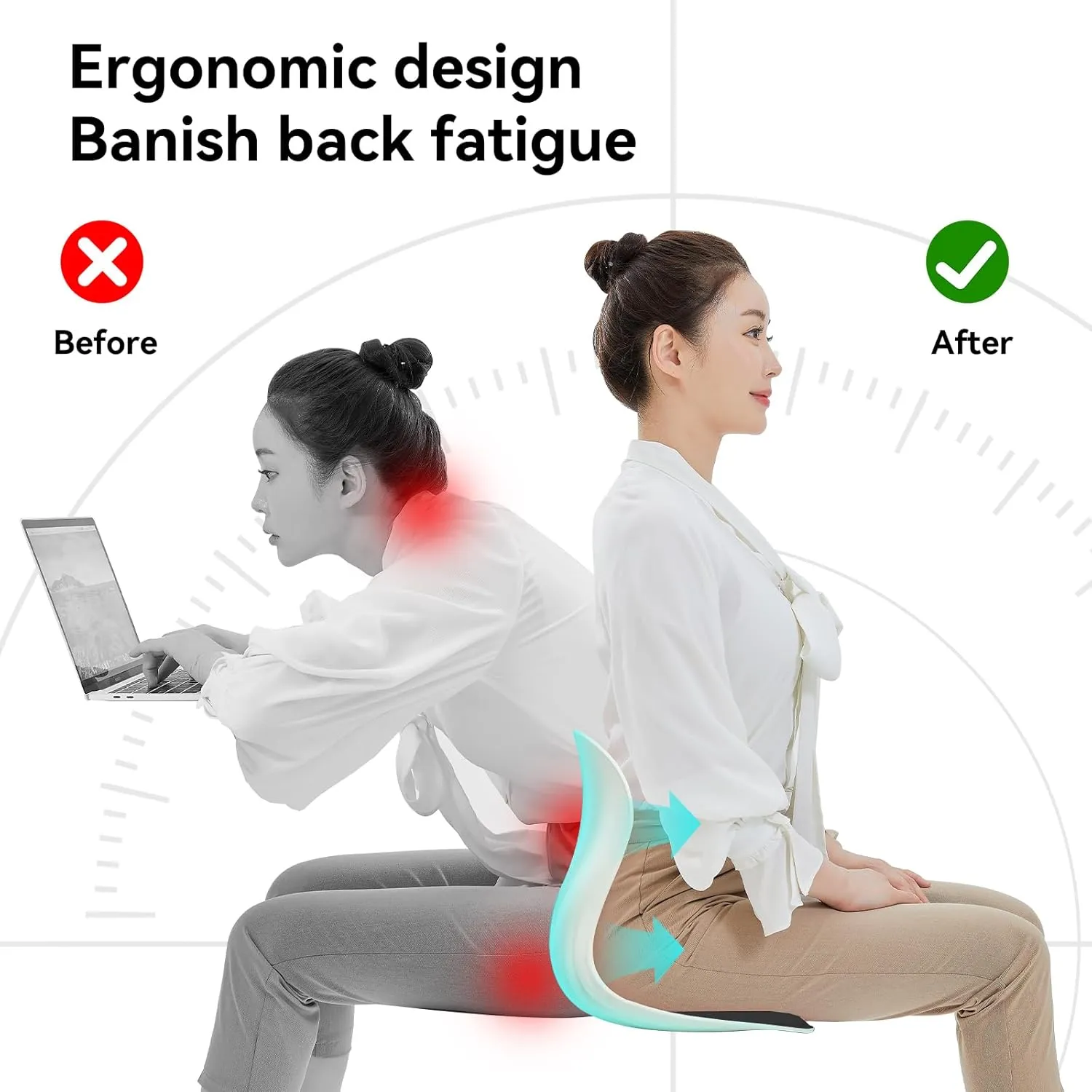 BKT Lumbar Support Seat Cushions Oversized Edition Engoromic Office Chair for Students Office Workers Nursing Mothers Long Sitting Outdoor Fishing Floor Chair (Black, Standard Edition)