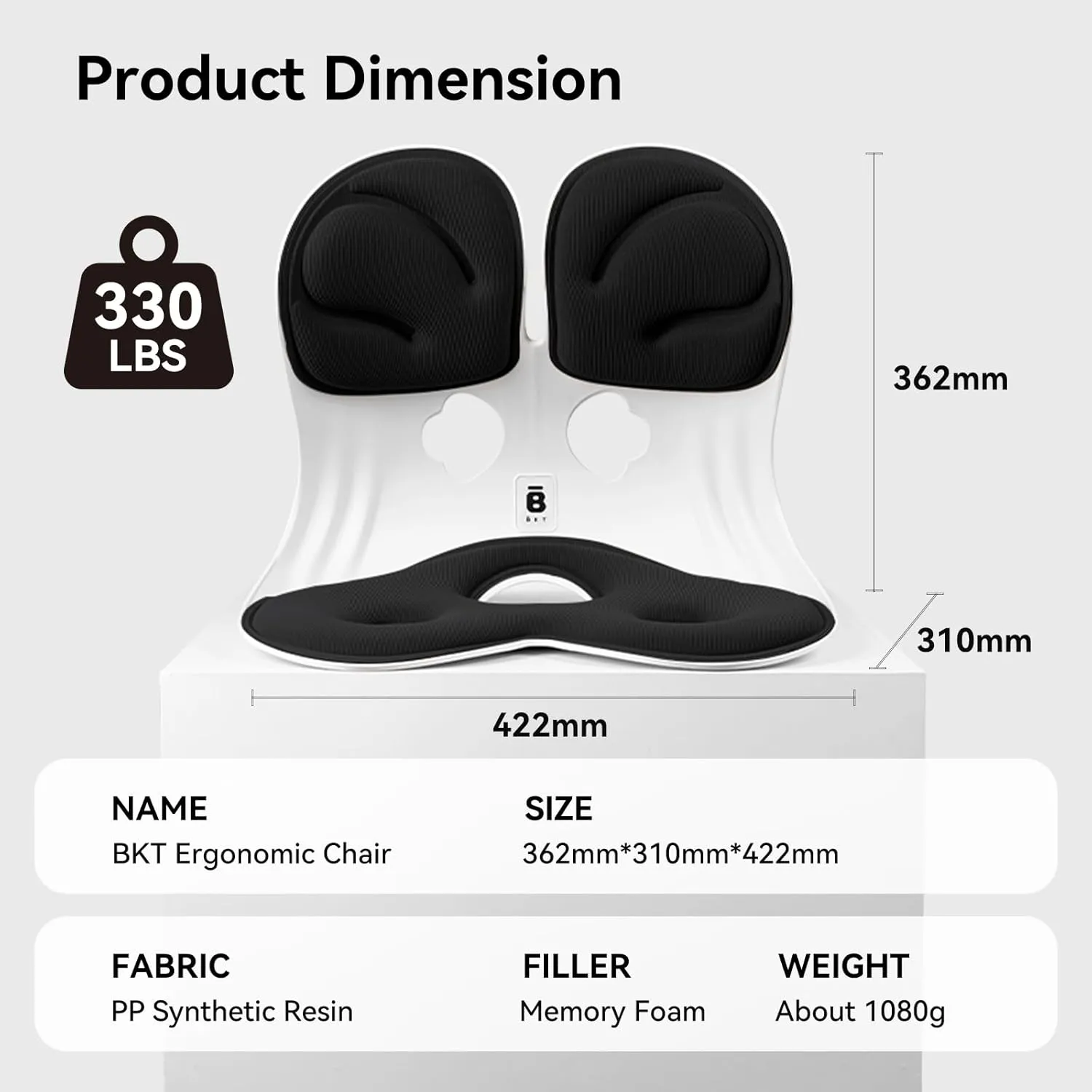 BKT Lumbar Support Seat Cushions Oversized Edition Engoromic Office Chair for Students Office Workers Nursing Mothers Long Sitting Outdoor Fishing Floor Chair (Black, Standard Edition)