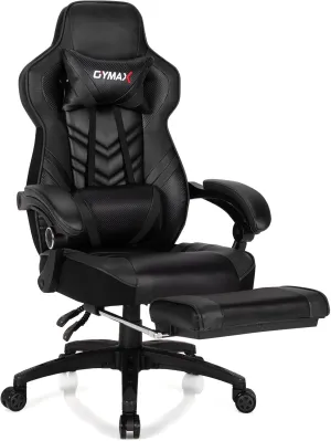 Black Gaming Chair Ergonomic Computer Chair for Adults Teens Reclining Gamer Chair High Back Game Chair Racing Style Desk Chair with Retractable Footrest, Lumbar Support and Headrest