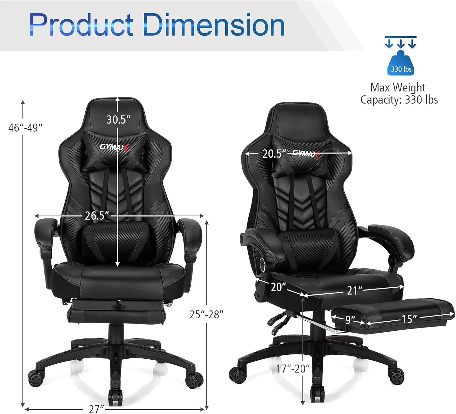 Black Gaming Chair Ergonomic Computer Chair for Adults Teens Reclining Gamer Chair High Back Game Chair Racing Style Desk Chair with Retractable Footrest, Lumbar Support and Headrest