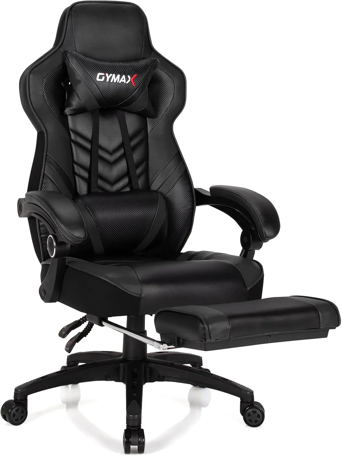 Black Gaming Chair Ergonomic Computer Chair for Adults Teens Reclining Gamer Chair High Back Game Chair Racing Style Desk Chair with Retractable Footrest, Lumbar Support and Headrest