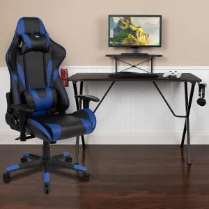 Black Gaming Desk and Blue Reclining Gaming Chair Set - Flash Furniture