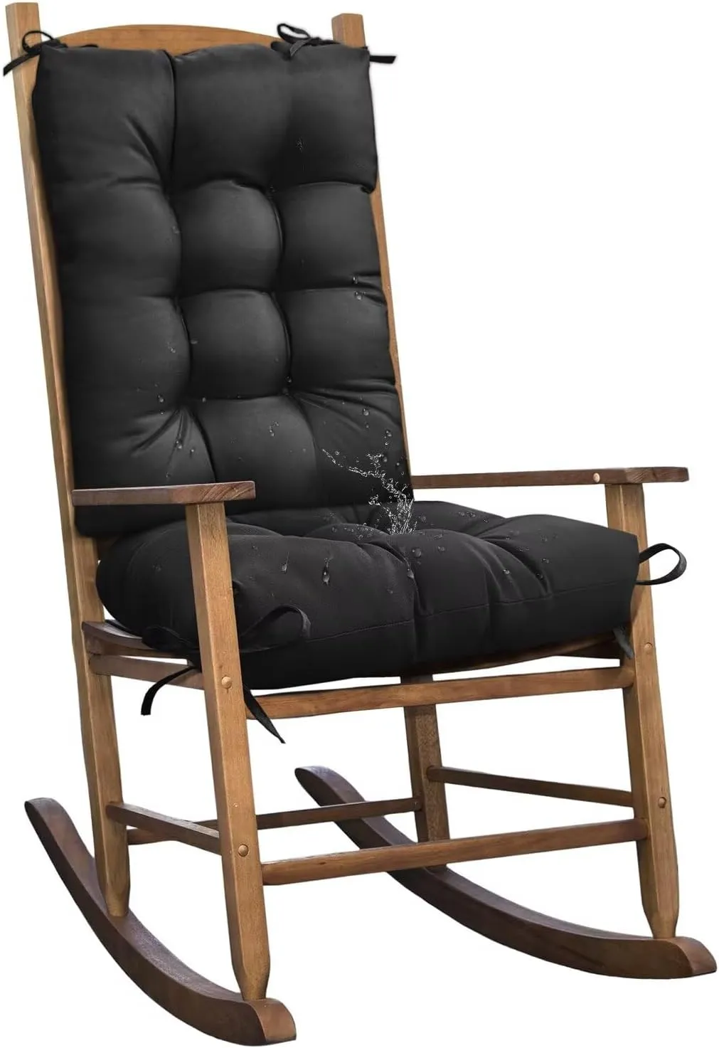 Black Patio Outdoor Indoor Rocking Chair Cushions Set of 1 Replacement Cushions for Chairs Waterproof Seat Pads for Porch, Deck, Garden Seats