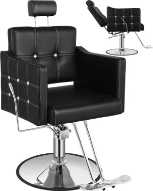 Black Reclining Salon Chair, Barber Chairs for Barbershop Home, Salon Chair for Hair Stylist, Styling Chairs Heavy Duty Hydraulic Pump, Adjustable Height & Removable Headrest, Crystal Button