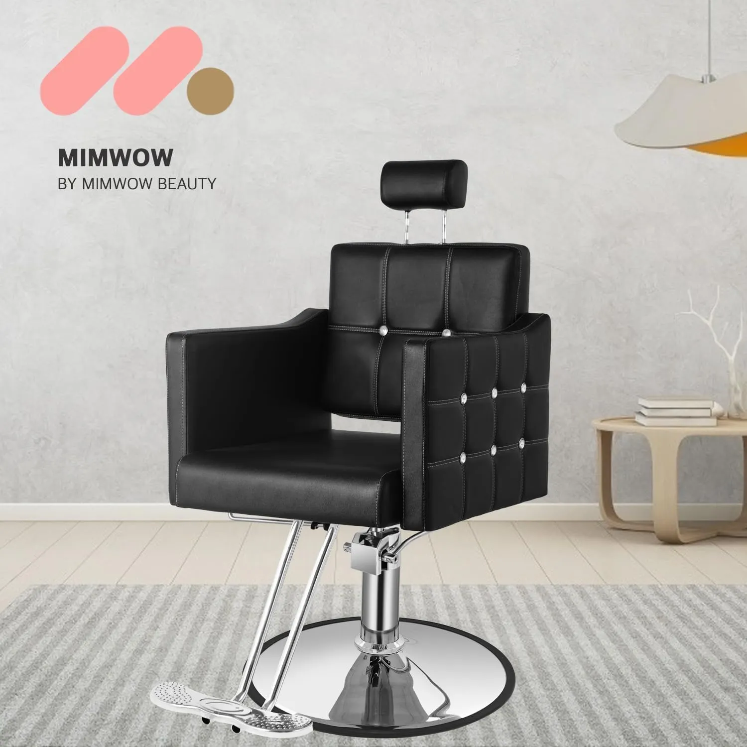Black Reclining Salon Chair, Barber Chairs for Barbershop Home, Salon Chair for Hair Stylist, Styling Chairs Heavy Duty Hydraulic Pump, Adjustable Height & Removable Headrest, Crystal Button