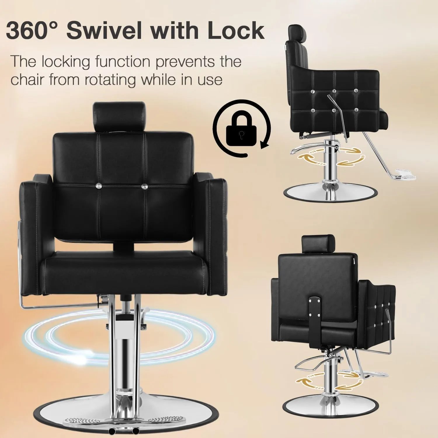 Black Reclining Salon Chair, Barber Chairs for Barbershop Home, Salon Chair for Hair Stylist, Styling Chairs Heavy Duty Hydraulic Pump, Adjustable Height & Removable Headrest, Crystal Button