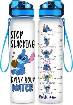 Blue Alien 32 Oz Water Track Bottle, Stop Slacking Drink Your Water Water Bottle With Time Marker, Alien Motivational Insulated Water Bottle, Gifts For Cute Alien Lovers