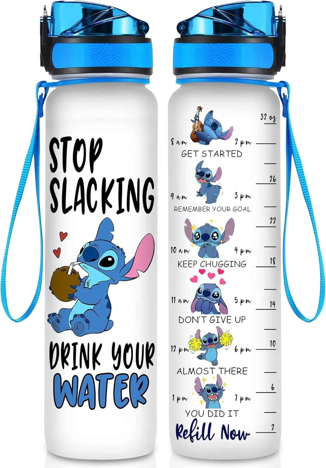 Blue Alien 32 Oz Water Track Bottle, Stop Slacking Drink Your Water Water Bottle With Time Marker, Alien Motivational Insulated Water Bottle, Gifts For Cute Alien Lovers