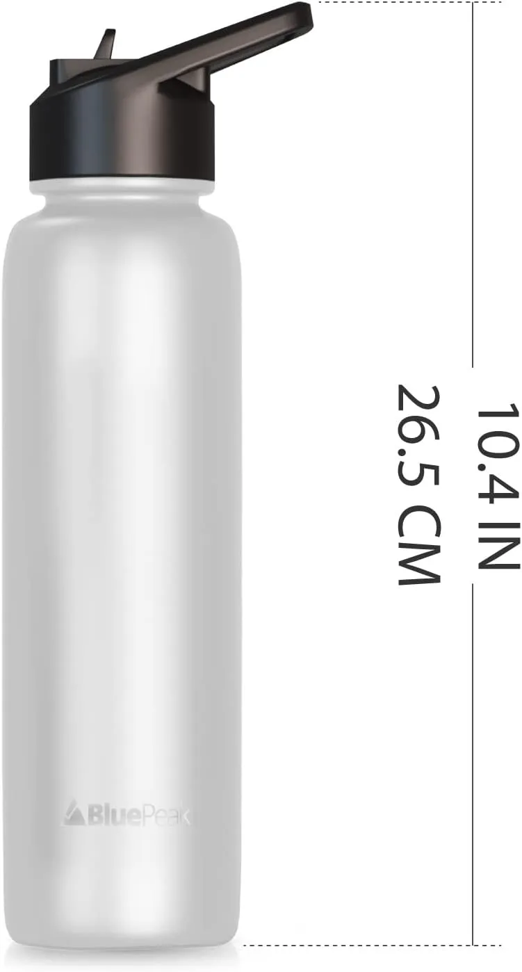 BluePeak Double Wall Insulated Stainless Steel Water Bottle With Straw - 24 Oz Wide Mouth Flask Thermos With Handle & Extra Lid, Keeps Drink Cold Or Hot For Sports, Hiking, Workout (White)
