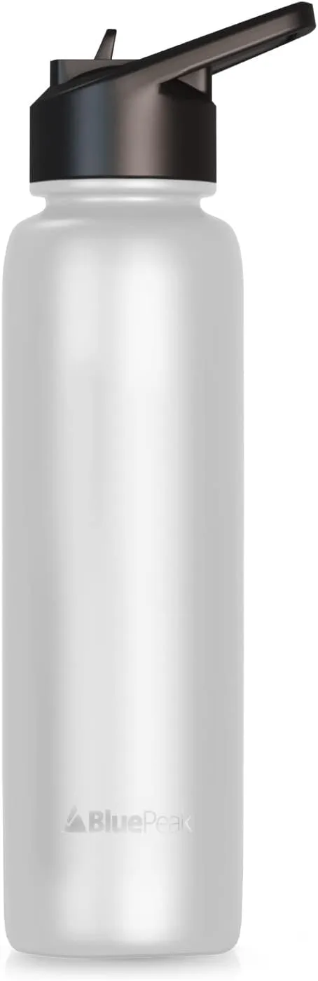 BluePeak Double Wall Insulated Stainless Steel Water Bottle With Straw - 24 Oz Wide Mouth Flask Thermos With Handle & Extra Lid, Keeps Drink Cold Or Hot For Sports, Hiking, Workout (White)