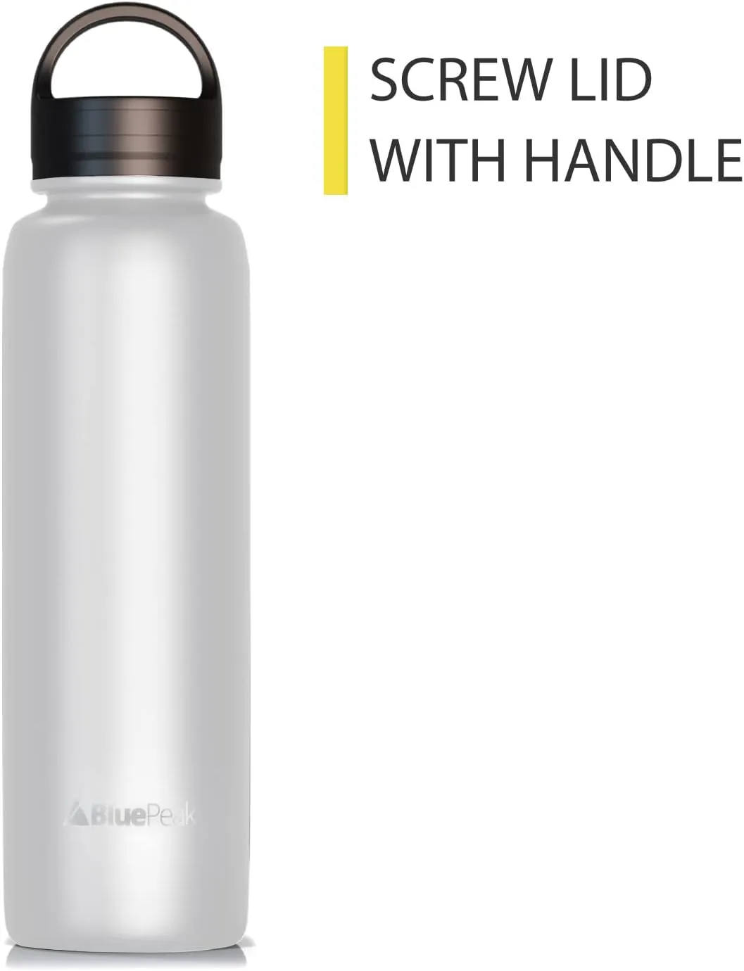 BluePeak Double Wall Insulated Stainless Steel Water Bottle With Straw - 24 Oz Wide Mouth Flask Thermos With Handle & Extra Lid, Keeps Drink Cold Or Hot For Sports, Hiking, Workout (White)