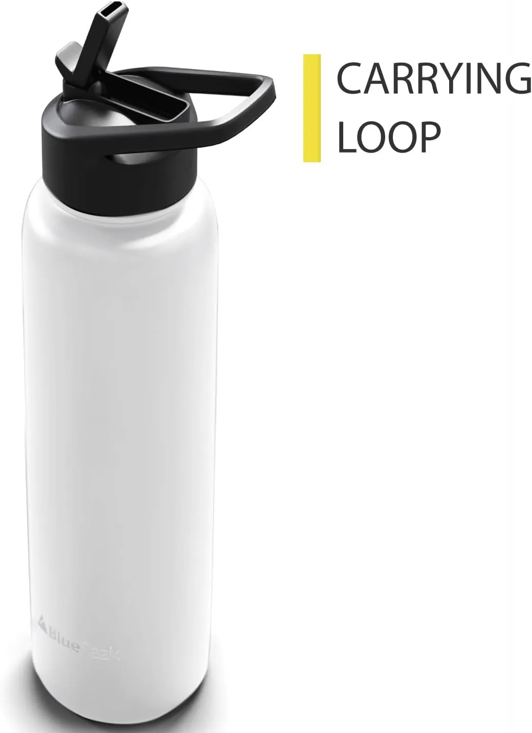 BluePeak Double Wall Insulated Stainless Steel Water Bottle With Straw - 24 Oz Wide Mouth Flask Thermos With Handle & Extra Lid, Keeps Drink Cold Or Hot For Sports, Hiking, Workout (White)