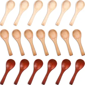 Boao 50 Pcs Small Wooden Spoons, 3.5'' L, Mini Wood Natural Tiny Spoons Wooden Little Teaspoons for Jars Sugar Creamer Honey Spices Salt Kitchen Supplies(Multiple Color)