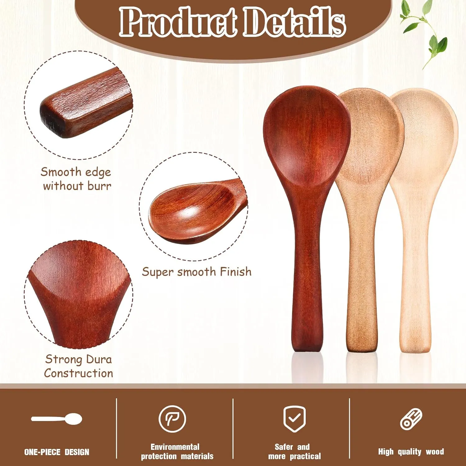 Boao 50 Pcs Small Wooden Spoons, 3.5'' L, Mini Wood Natural Tiny Spoons Wooden Little Teaspoons for Jars Sugar Creamer Honey Spices Salt Kitchen Supplies(Multiple Color)