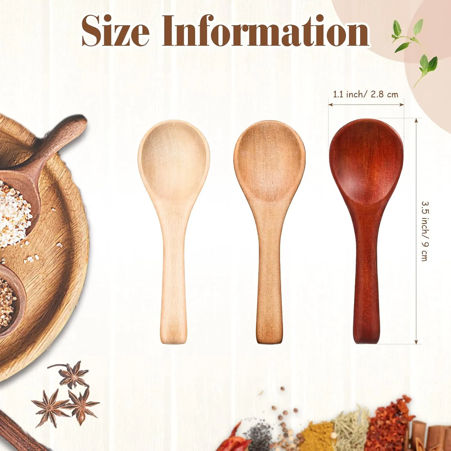 Boao 50 Pcs Small Wooden Spoons, 3.5'' L, Mini Wood Natural Tiny Spoons Wooden Little Teaspoons for Jars Sugar Creamer Honey Spices Salt Kitchen Supplies(Multiple Color)