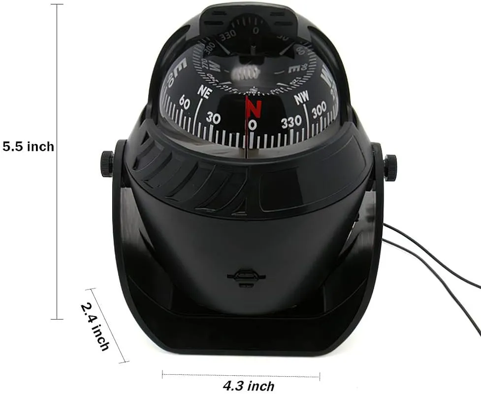 Boat Car Caravan Truck Compass Sea Marine Electronic Navigation Bracket Mount Backlight Compass,Dashboard Compass Night Visible with Light,Fits for Car,Watercraft,Boat,Caravan