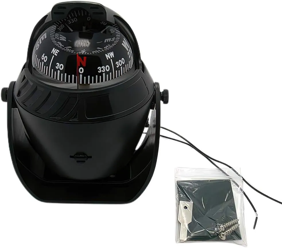 Boat Car Caravan Truck Compass Sea Marine Electronic Navigation Bracket Mount Backlight Compass,Dashboard Compass Night Visible with Light,Fits for Car,Watercraft,Boat,Caravan