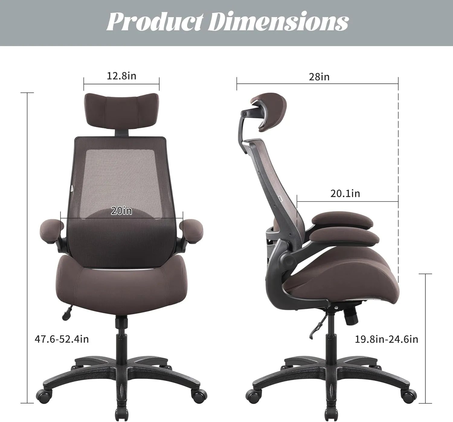 BOLISS High-Back Ergonomic Mesh Computer Office Desk Chair with Super Soft Adjustable Arms Molded Foam Seat and Lumbar Support-Brown