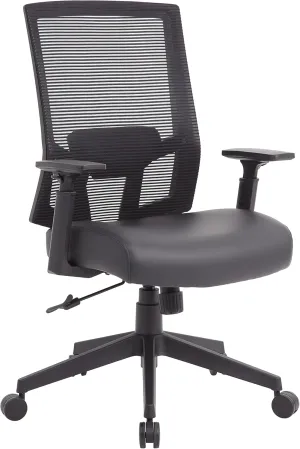 Boss Office Products Mesh Back Vinyl Task Chair with Synchro-Tilt in Black