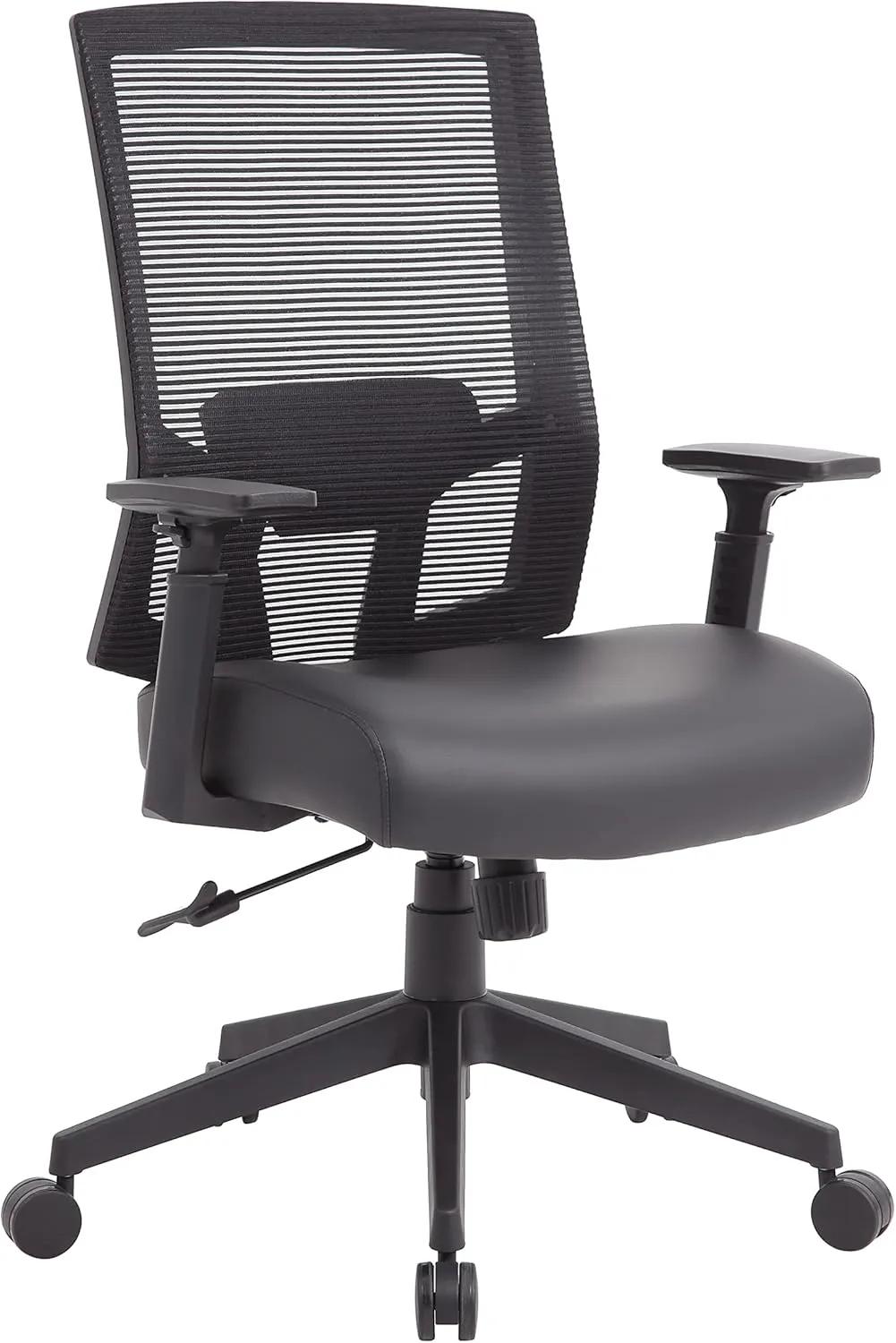 Boss Office Products Mesh Back Vinyl Task Chair with Synchro-Tilt in Black