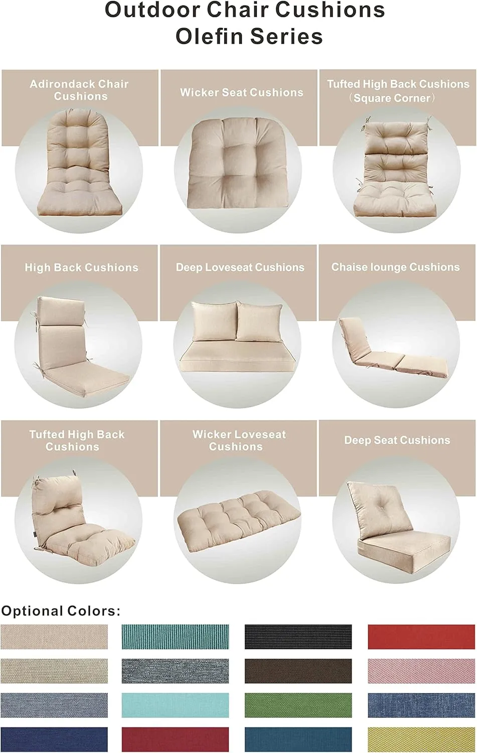 BOSSIMA Indoor Outdoor High Back Chair Cushions Replacement Patio Chair Seat Cushions (Olefin Taupe)