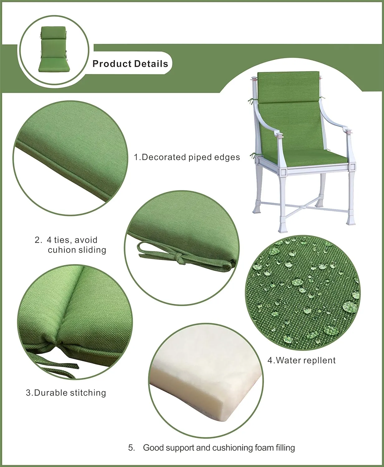 BOSSIMA Indoor Outdoor High Back Chair Cushions Replacement Patio Chair Seat Cushions (Olefin Taupe)