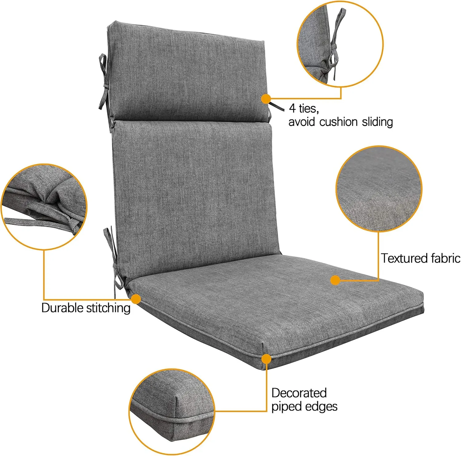 BOSSIMA Indoor Outdoor High Back Chair Cushions Replacement Patio Chair Seat Cushions Set of 2 Denim Blue