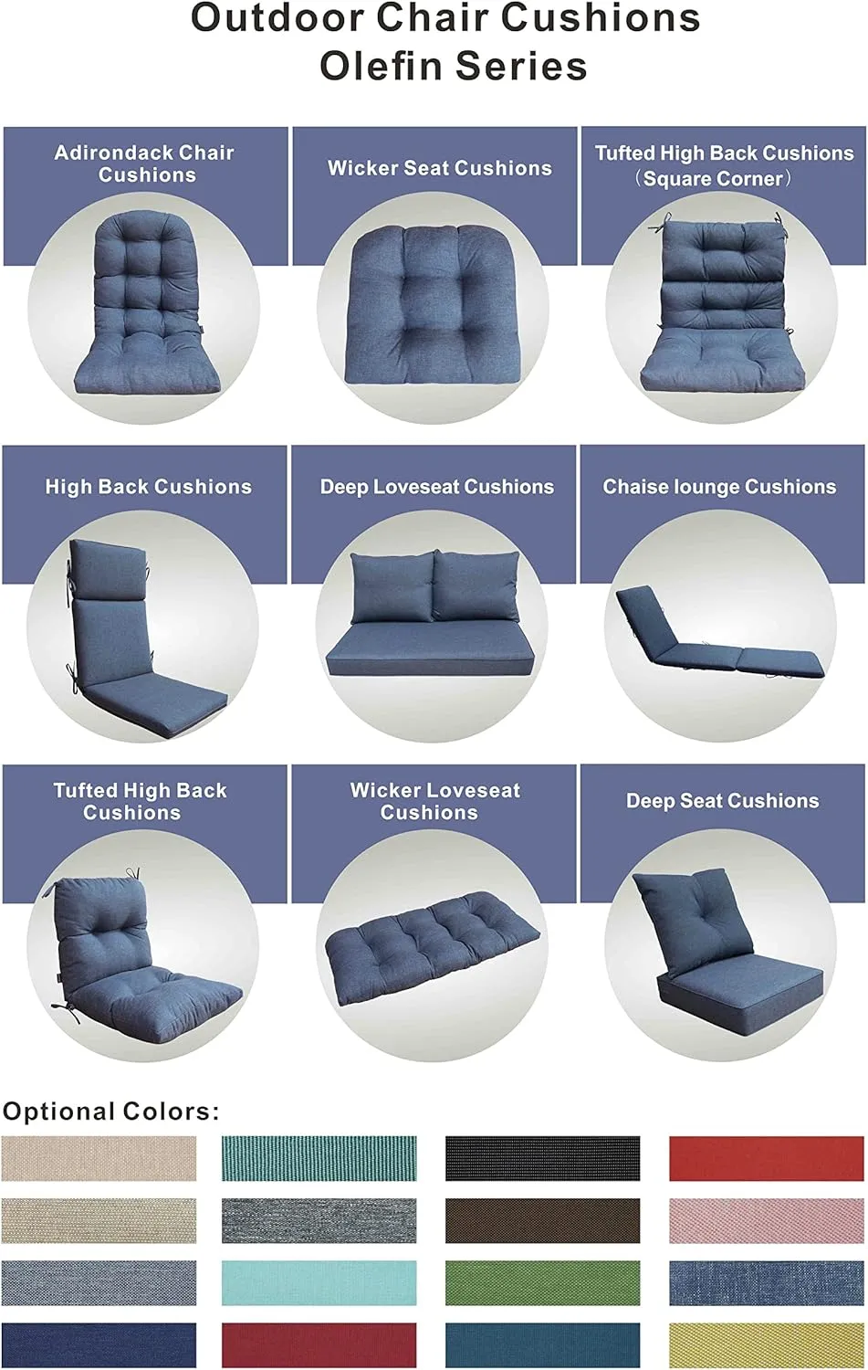 BOSSIMA Indoor Outdoor High Back Chair Cushions Replacement Patio Chair Seat Cushions Set of 2 Denim Blue