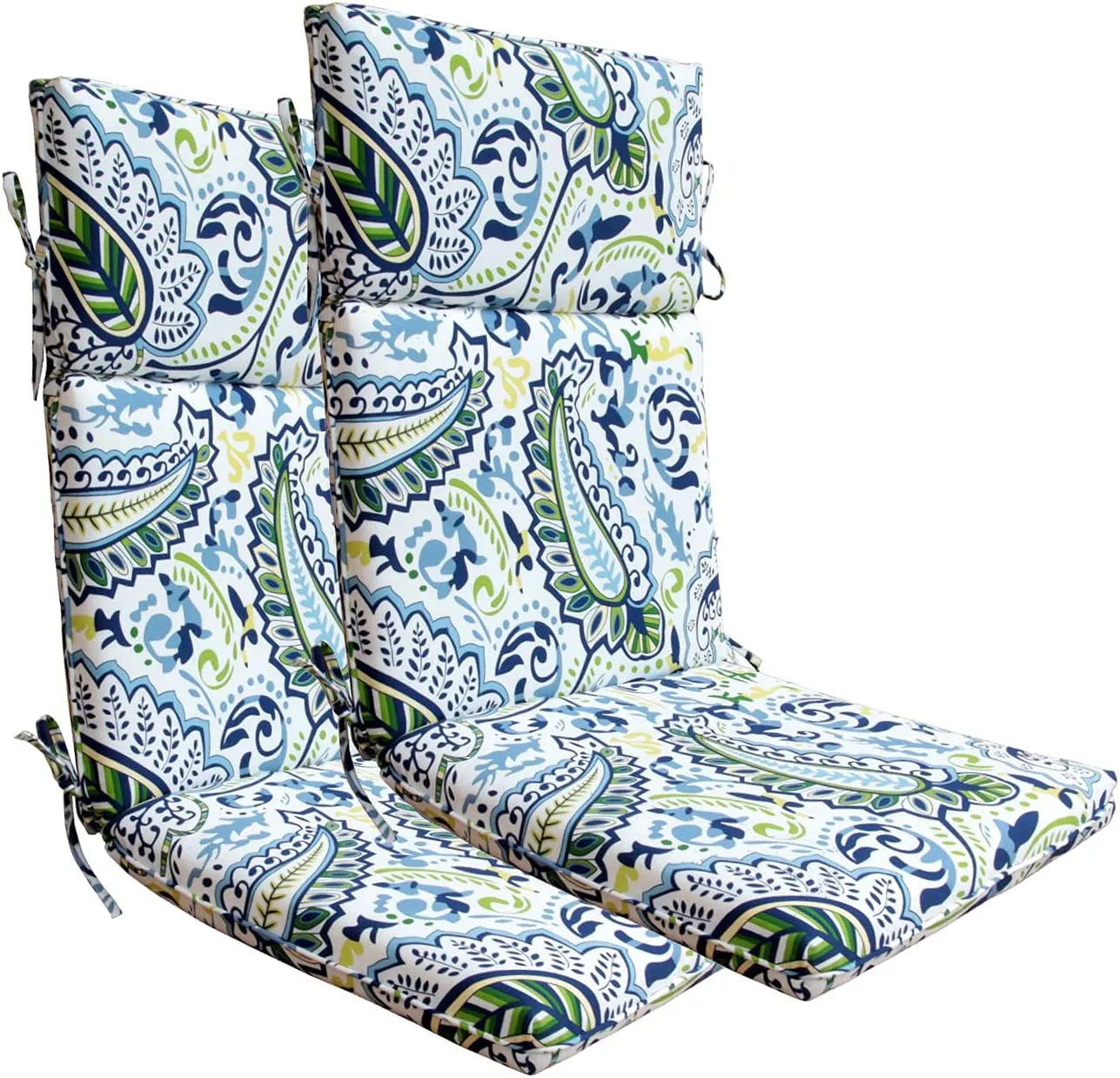 BOSSIMA Indoor Outdoor High Back Chair Cushions Replacement Patio Chair Seat Cushions Set of 2 Green/Blue Paisley