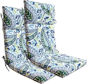 BOSSIMA Indoor Outdoor High Back Chair Cushions Replacement Patio Chair Seat Cushions Set of 2 Green/Blue Paisley