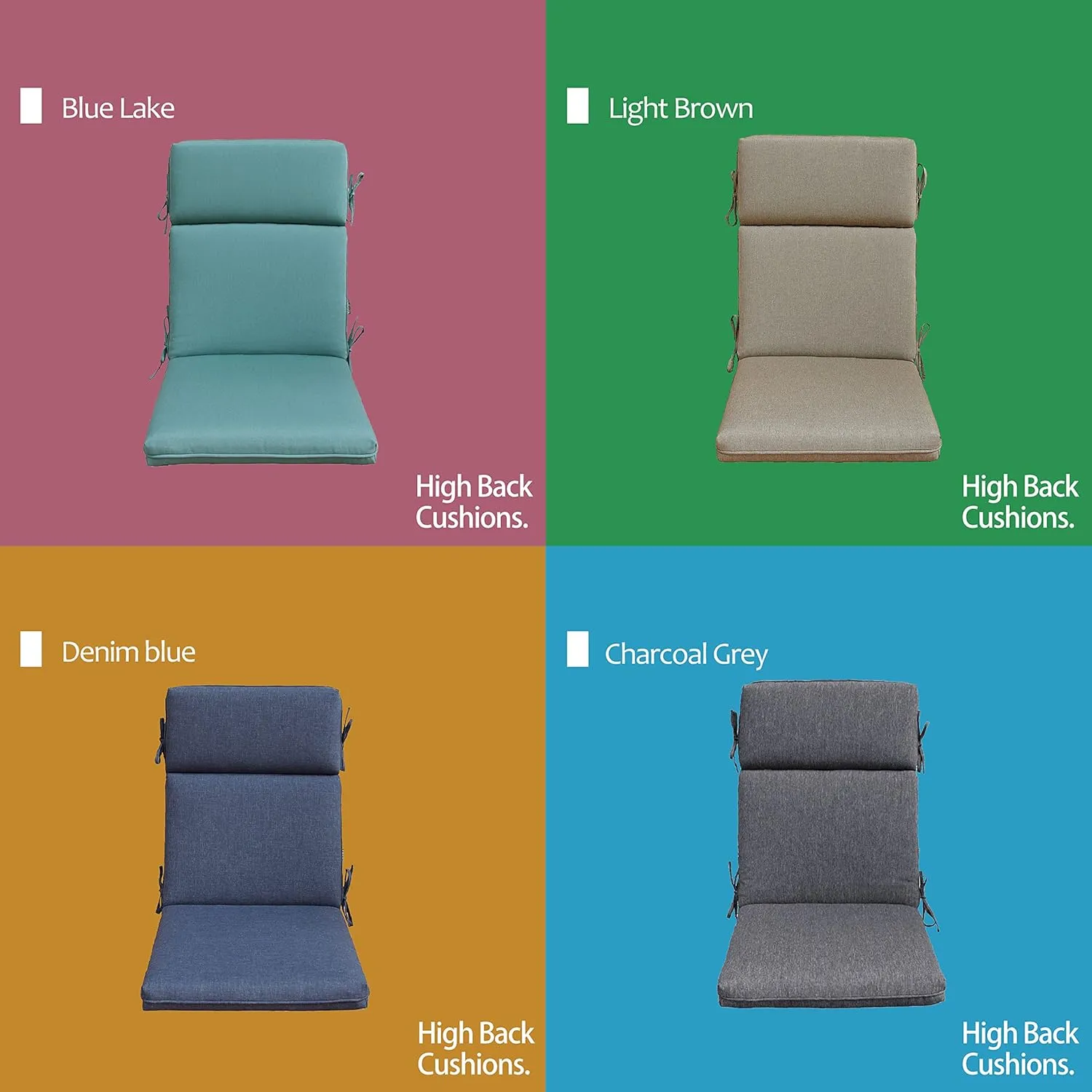 BOSSIMA Indoor Outdoor High Back Chair Cushions Replacement Patio Chair Seat Cushions Set of 4 Blue Lake