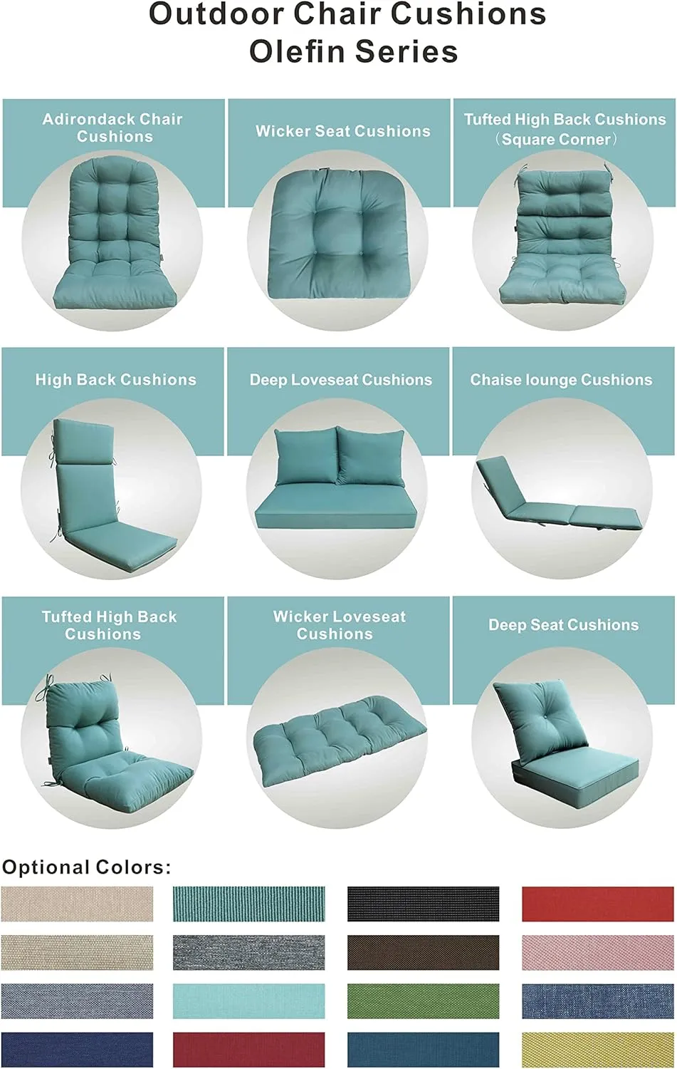 BOSSIMA Indoor Outdoor High Back Chair Cushions Replacement Patio Chair Seat Cushions Set of 4 Blue Lake