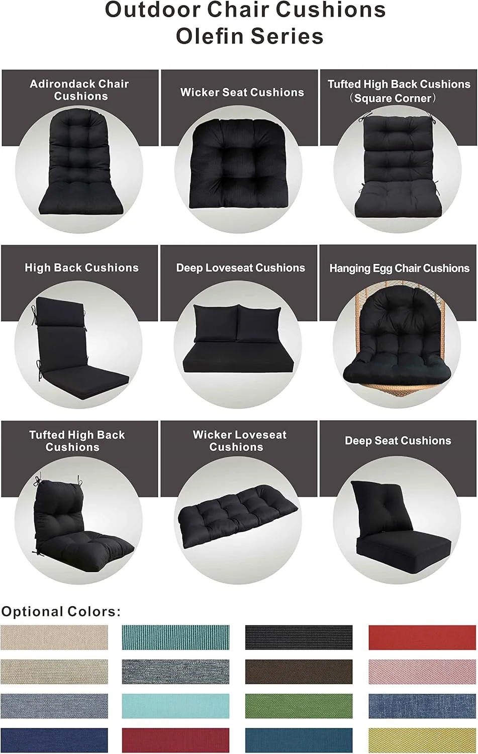 BOSSIMA Indoor Outdoor High Back Chair Cushions Replacement Patio Chair Seat Cushions Set of 4 (Olefin Black)