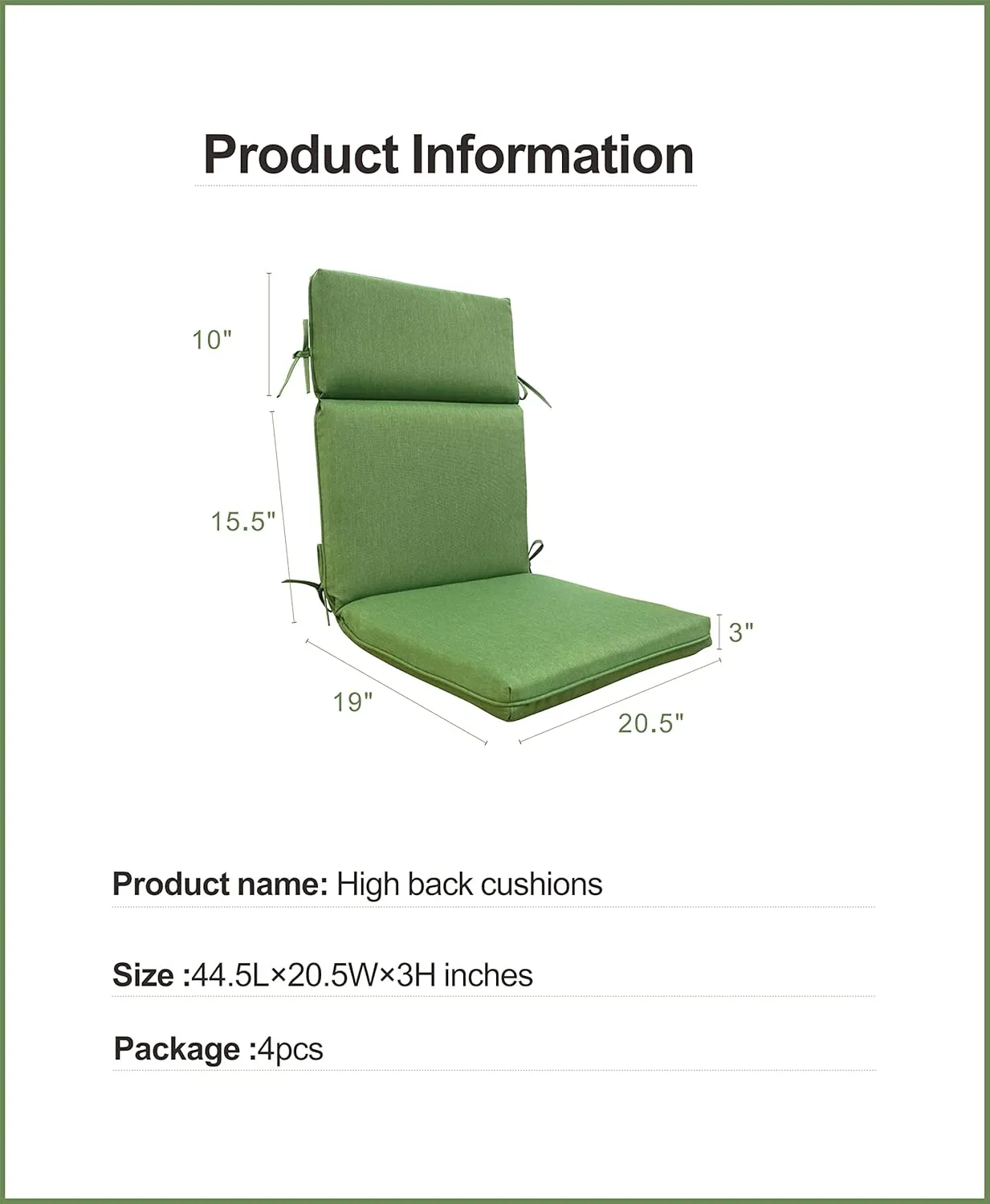 BOSSIMA Indoor Outdoor High Back Chair Cushions Replacement Patio Chair Seat Cushions Set of 4 (Olefin Black)