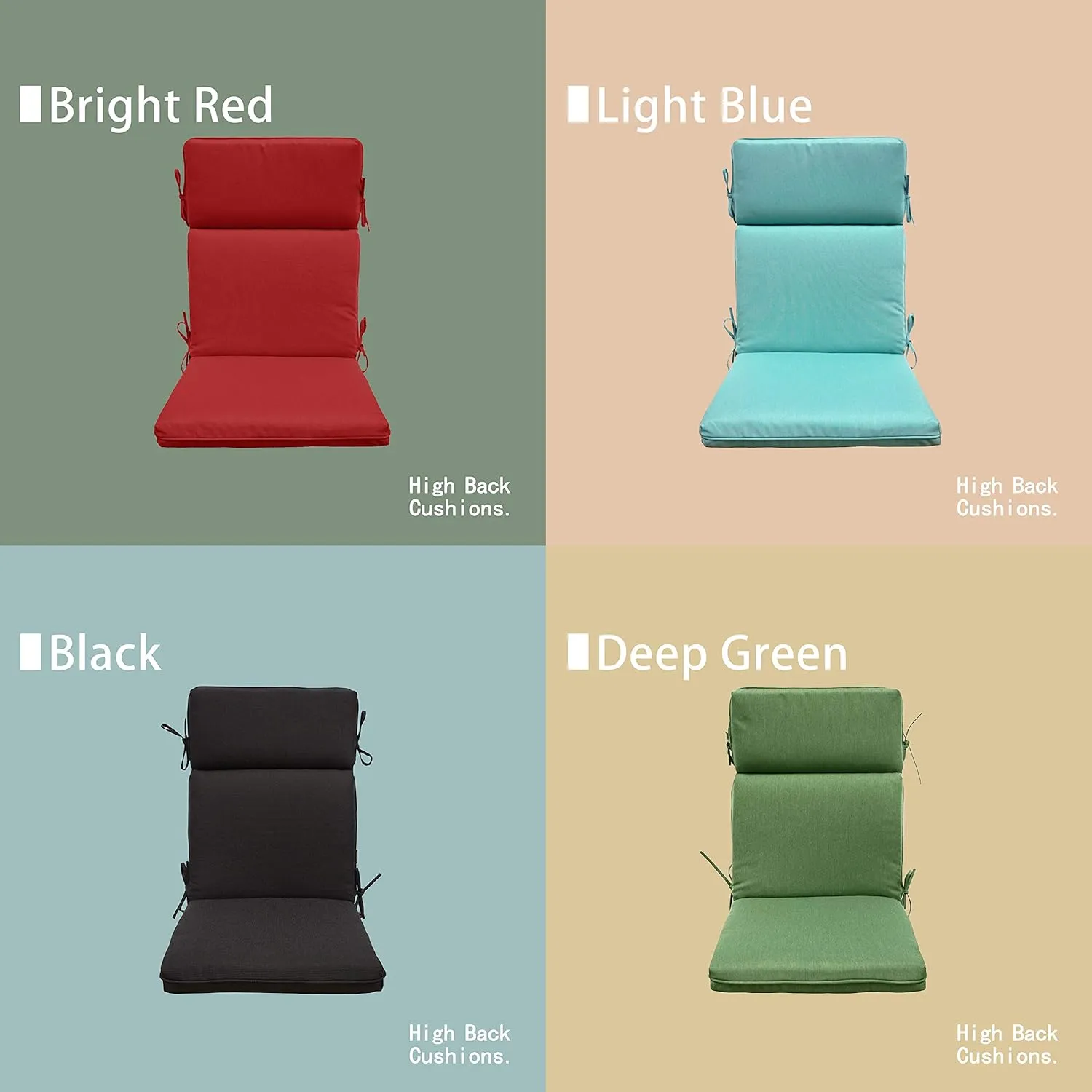 BOSSIMA Indoor Outdoor High Back Chair Cushions Replacement Patio Chair Seat Cushions Set of 4 (Olefin Black)