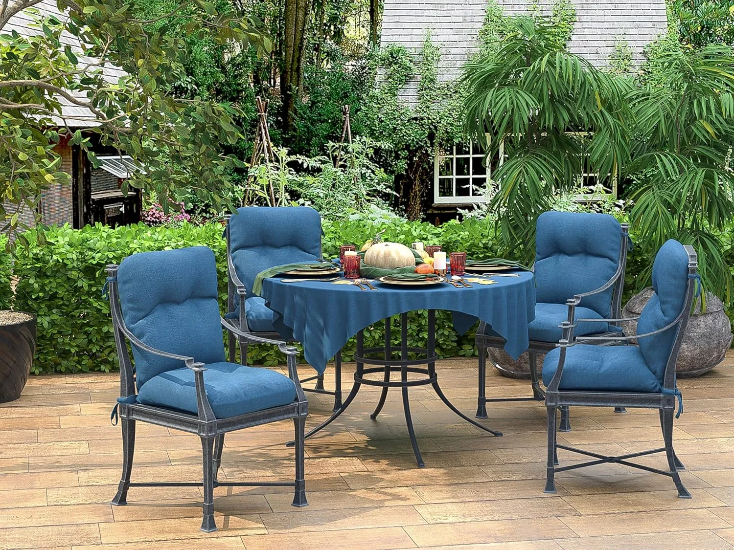 BOSSIMA Outdoor Indoor High Back Chair Tufted Cushions Comfort Replacement Patio Seating Cushions Blue Lake