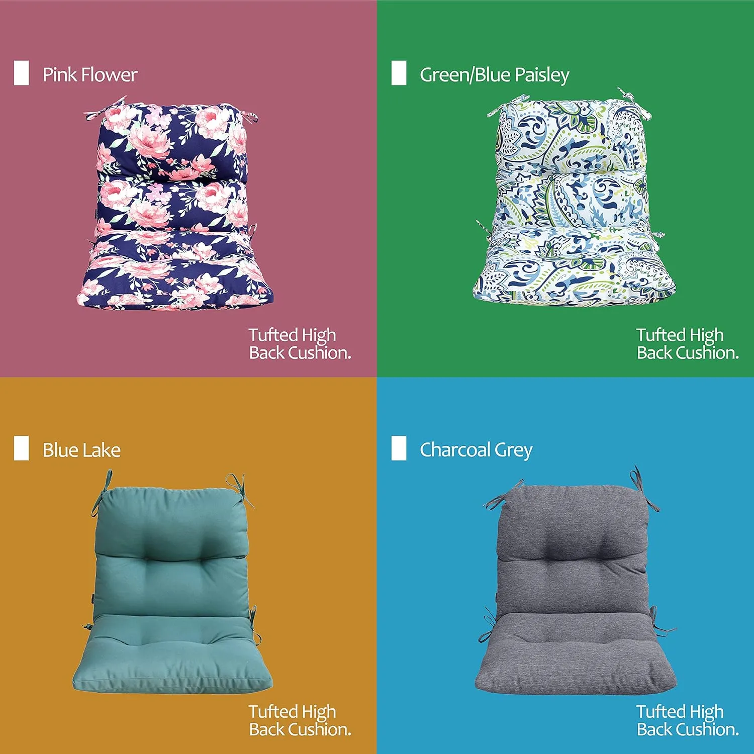 BOSSIMA Outdoor Indoor High Back Chair Tufted Cushions Comfort Replacement Patio Seating Cushions Blue Lake