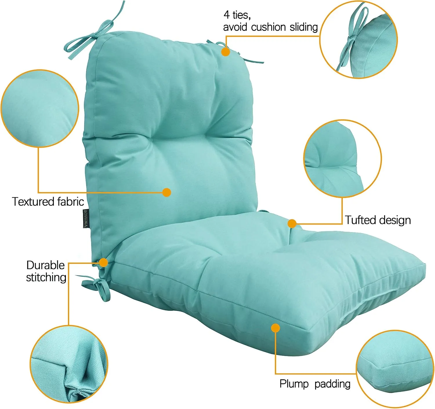 BOSSIMA Outdoor Indoor High Back Chair Tufted Thick Cushions Comfort Replacement Patio Seating Cushions Set of 2 Deep Green