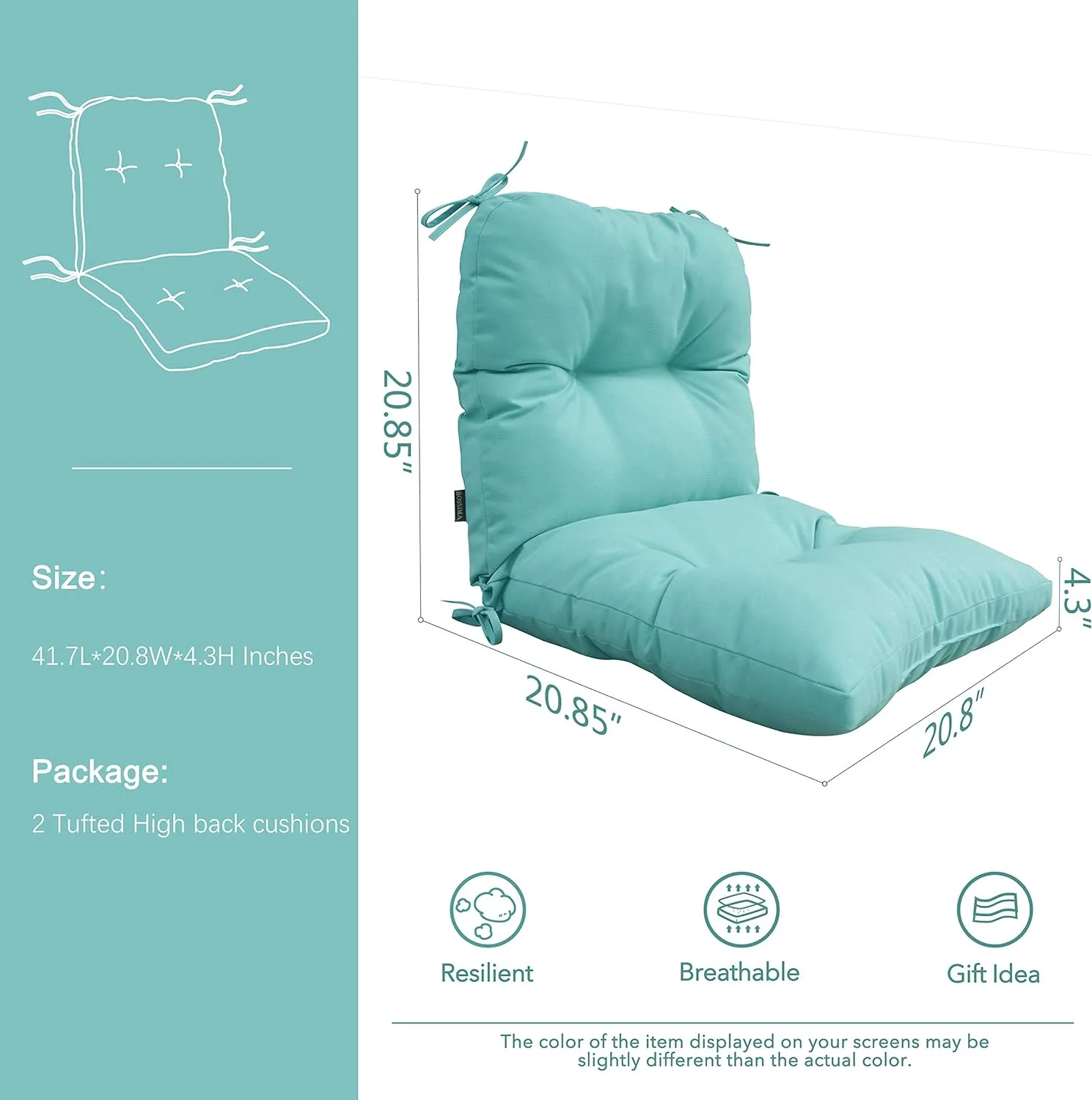 BOSSIMA Outdoor Indoor High Back Chair Tufted Thick Cushions Comfort Replacement Patio Seating Cushions Set of 2 Deep Green