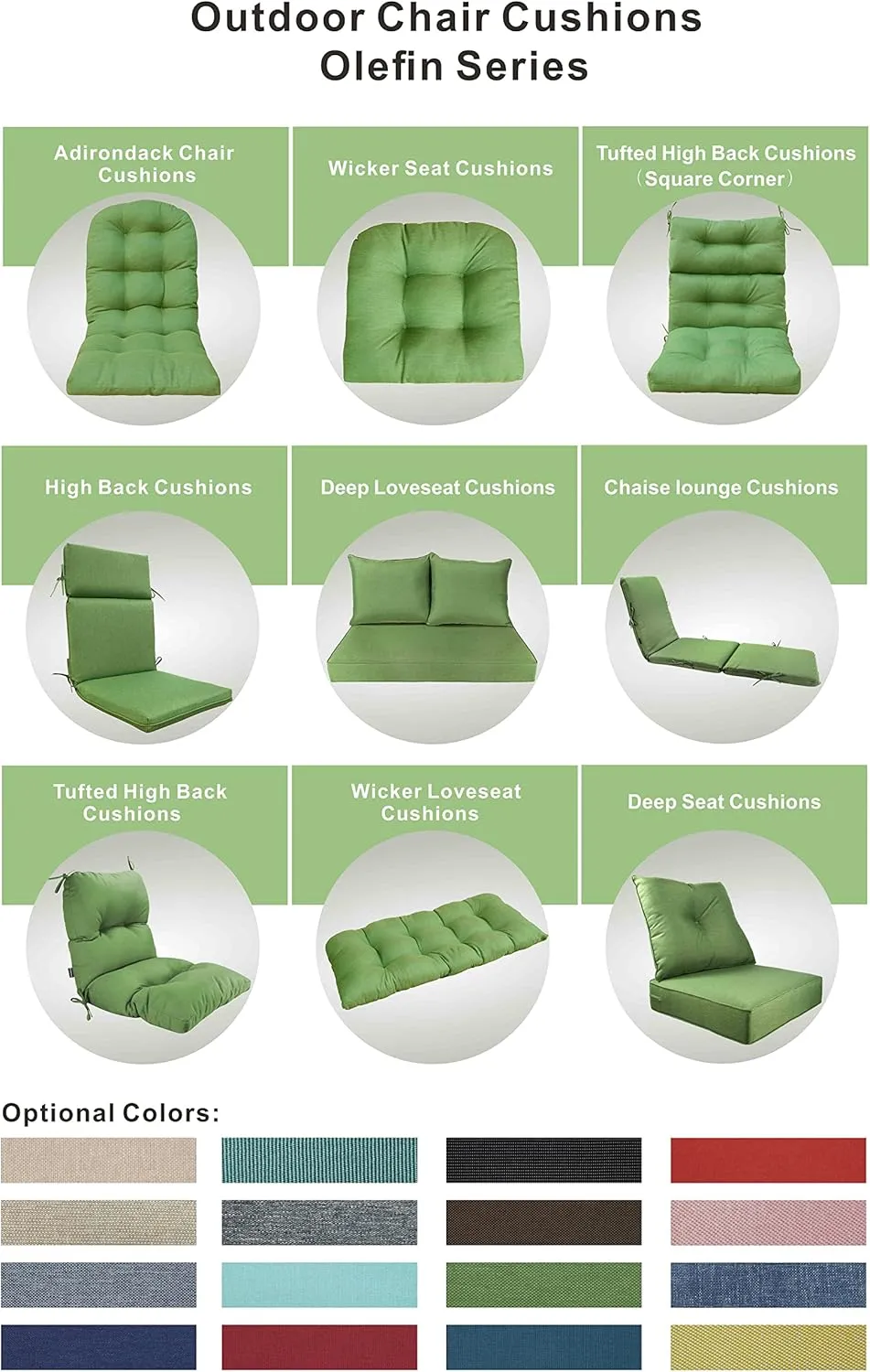 BOSSIMA Outdoor Indoor High Back Chair Tufted Thick Cushions Comfort Replacement Patio Seating Cushions Set of 2 Deep Green