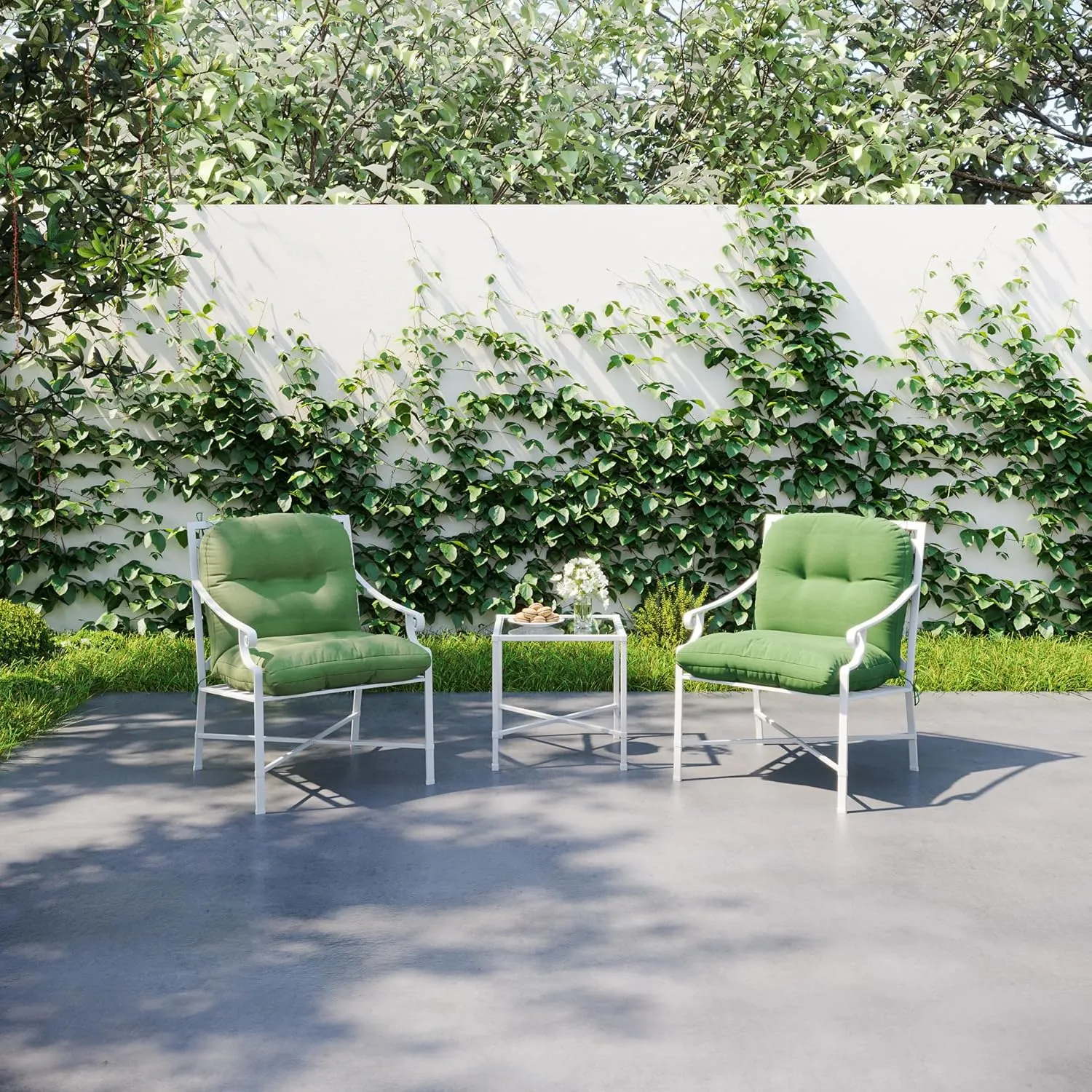 BOSSIMA Outdoor Indoor High Back Chair Tufted Thick Cushions Comfort Replacement Patio Seating Cushions Set of 2 Deep Green