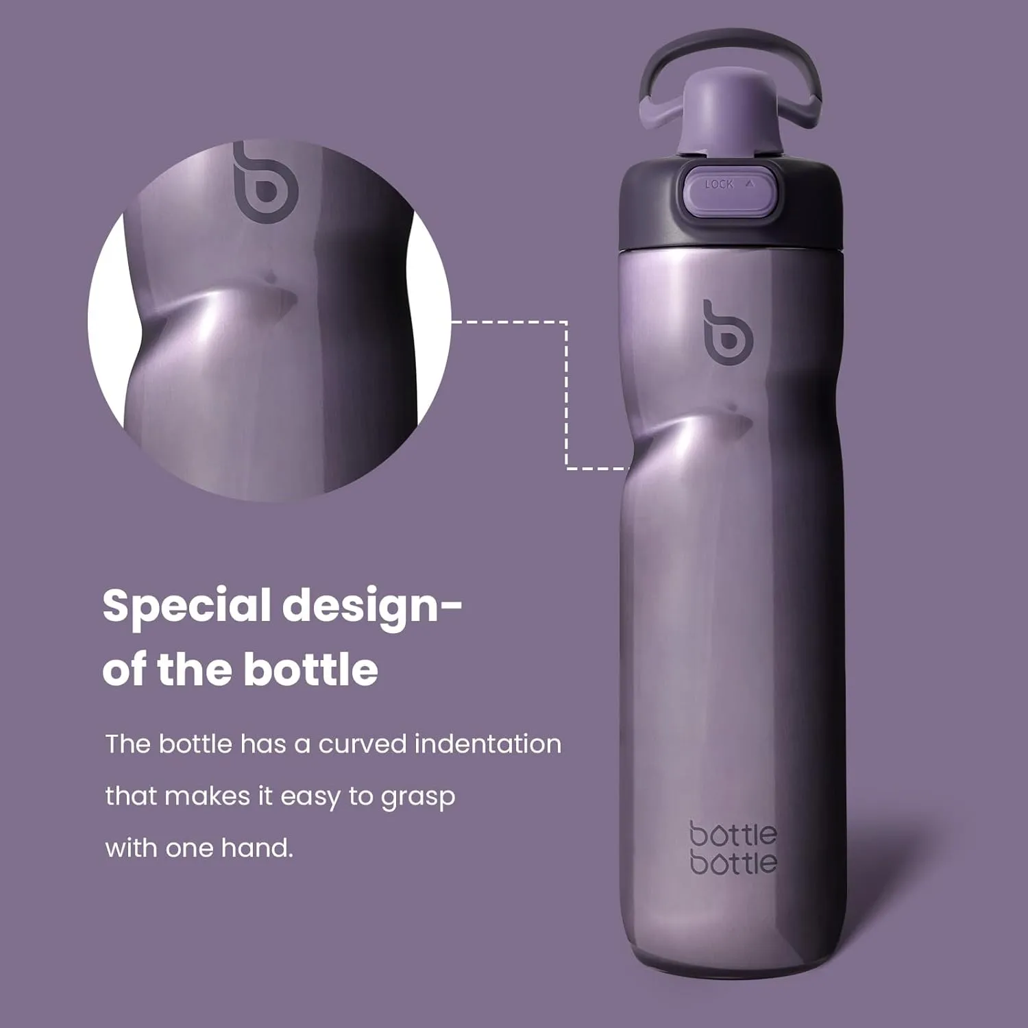 BOTTLE BOTTLE Insulated Water Bottle 24 oz with Handle and Flip Tops Lids Stainless Steel Water Bottle Push Button Lid Leak proof Portable for Running Travel Sports Hiking purple