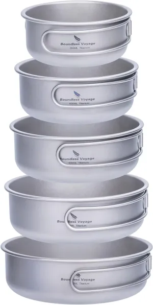 Boundless Voyage Titanium Bowls Dishes Set with Folding Handle Lightweight Portable Plates Saucers Tableware for Outdoor Camping Hiking Backpacking Ti1096T