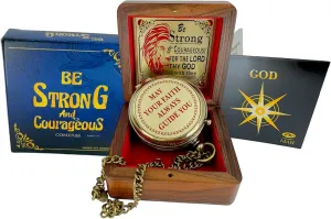 Brass Compass with Be Strong and Courageous Scripture – Easter 2025 Christian Gift for Boys, Girls, Teens, Men or Women, Baptism, Confirmation, or Graduation Inspirational Faith Keepsake