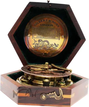 Brass Magnetic Sundial Compass for Birthday, Grandfather, Baptism, Father's Day, Partner, Best Man, Anniversary, Farewell, Graduation, Christmas, Home Décor Vintage Style Sundial with Gift Box.