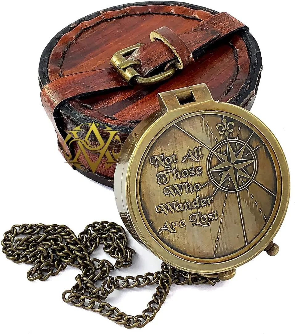 Brass Nautical Compass with Leather Case, Birthday, Baptism Gifts, for Sailor, Hiking, Camping Compass, Boat Compass