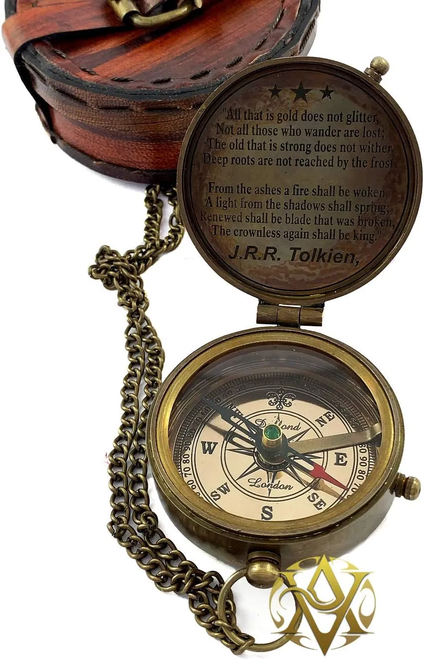Brass Nautical Compass with Leather Case, Birthday, Baptism Gifts, for Sailor, Hiking, Camping Compass, Boat Compass