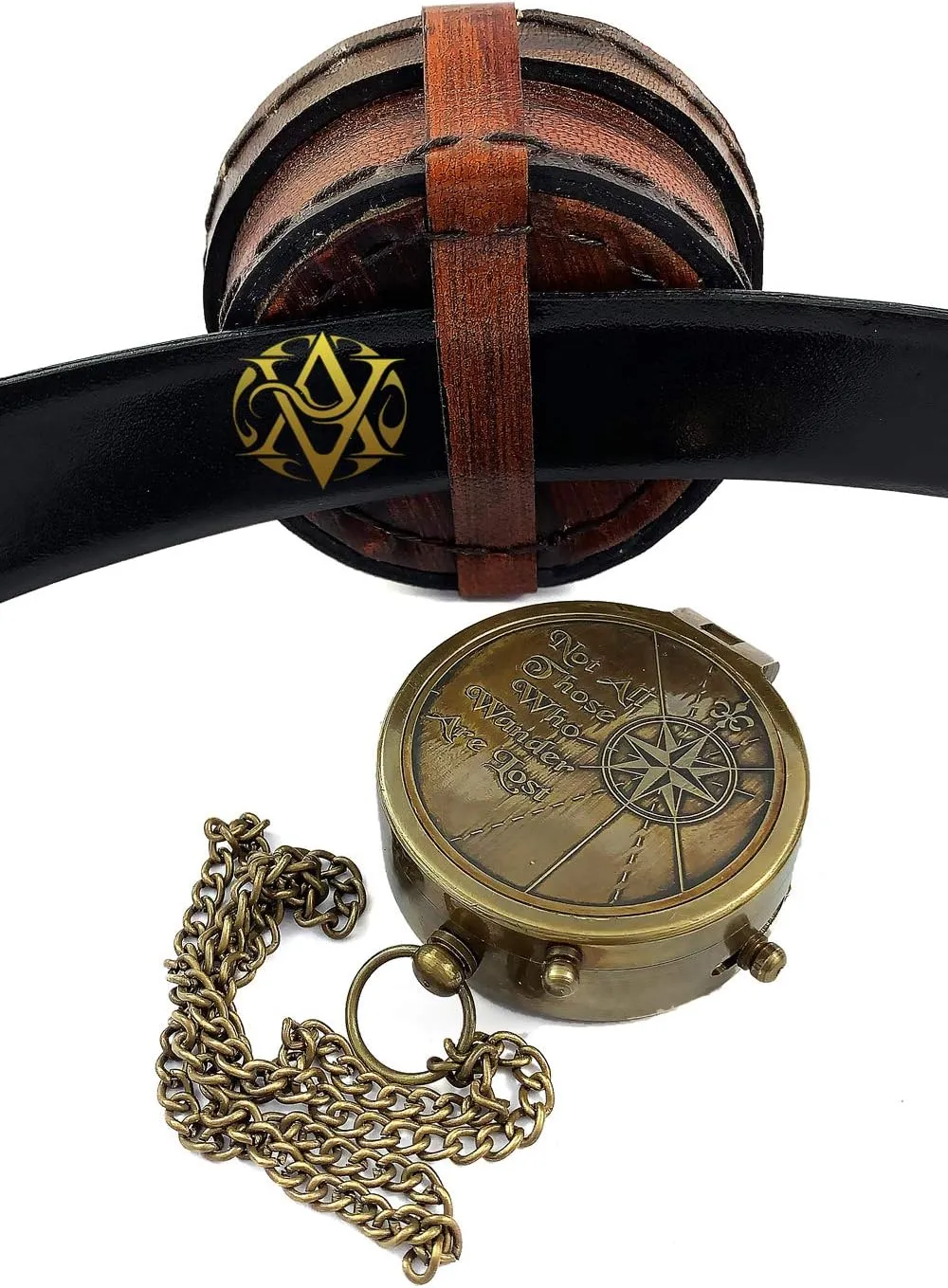 Brass Nautical Compass with Leather Case, Birthday, Baptism Gifts, for Sailor, Hiking, Camping Compass, Boat Compass