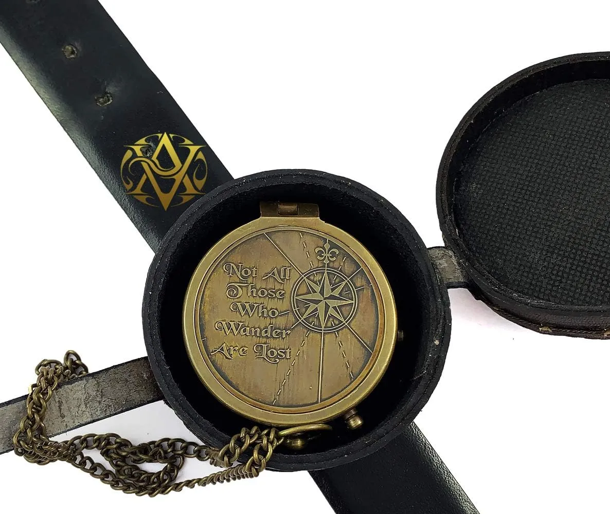 Brass Nautical Compass with Leather Case, Birthday, Baptism Gifts, for Sailor, Hiking, Camping Compass, Boat Compass